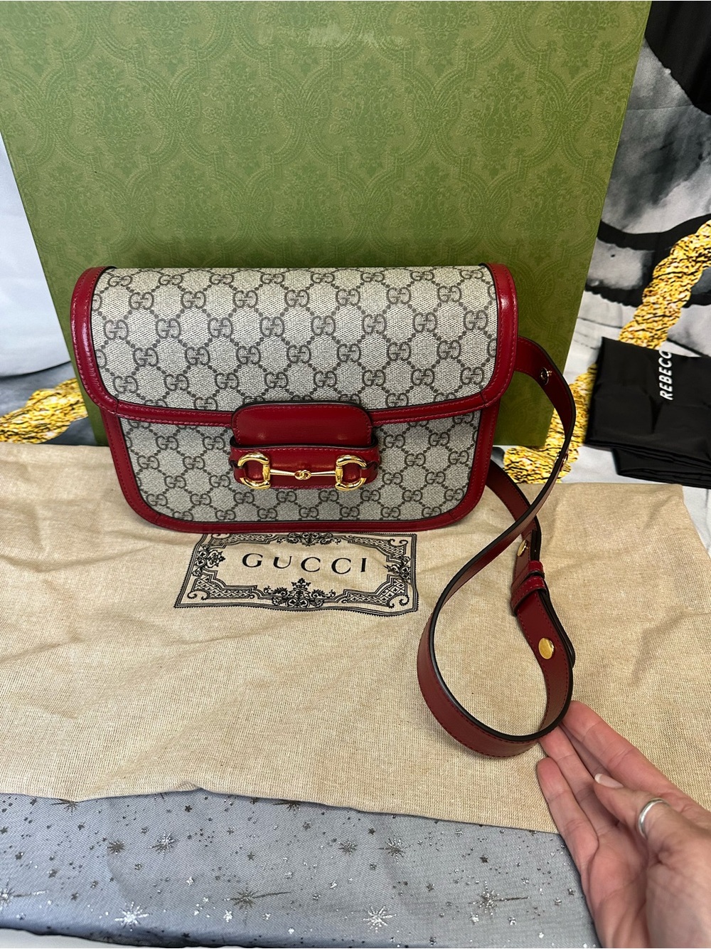 Gucci Red Trim GG Supreme Crossbody Bag size small